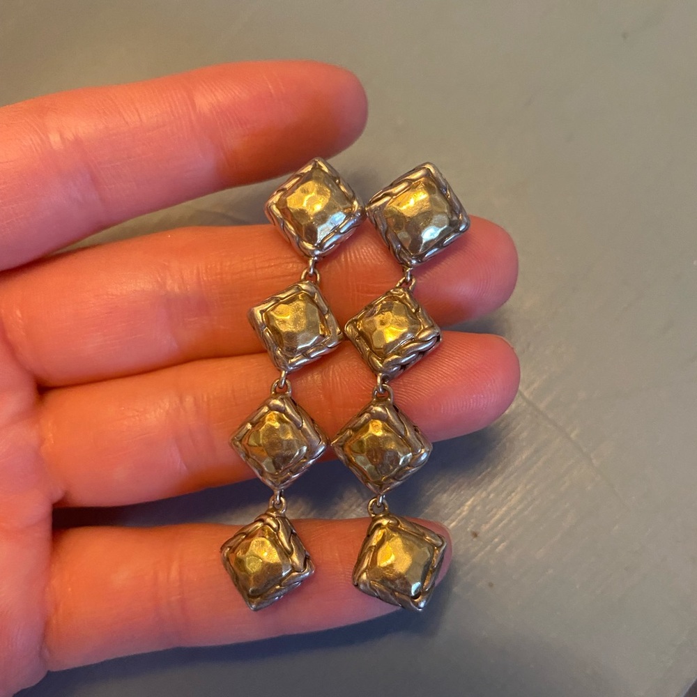 John Hardy Palu Hammered 22k Gold & 925 Silver Dangle Earrings